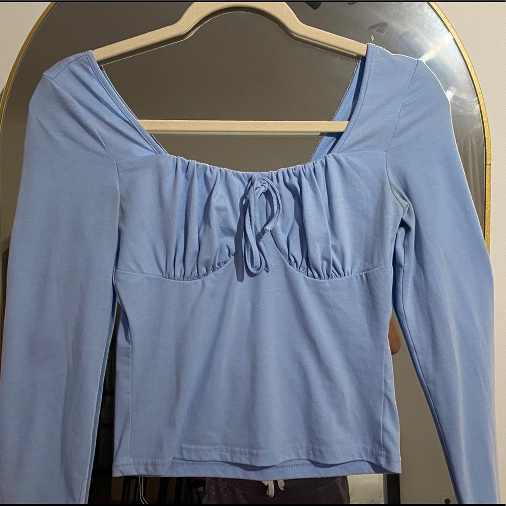 Baby blue tie front solid bustier top